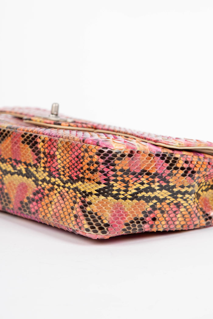 SUPER RARE 90s Chanel Multicolour Python Leather Medium Double Flap Shoulder Bag
