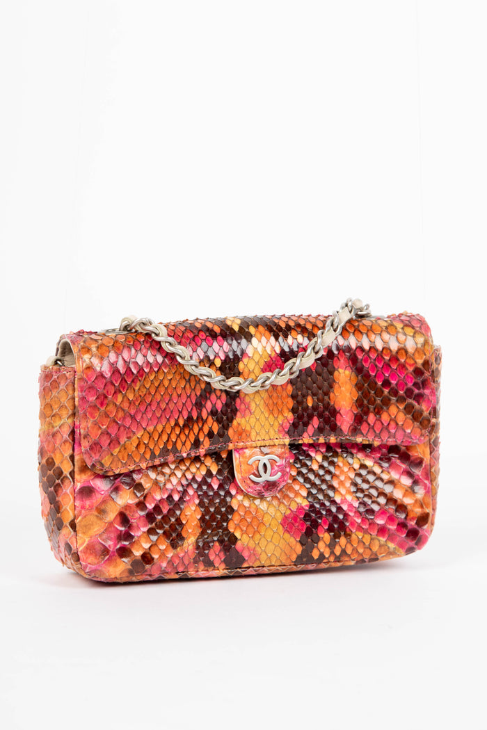 SUPER RARE Chanel Multicolour Python Leather Micro Single Flap Bag