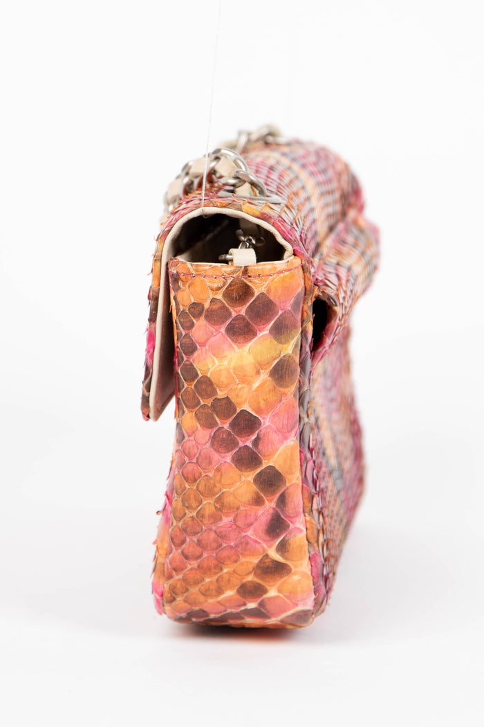 SUPER RARE Chanel Multicolour Python Leather Micro Single Flap Bag