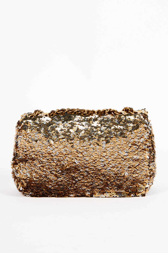 SUPER RARE 2010s Chanel Gold Sequin Micro Single Flap Bag