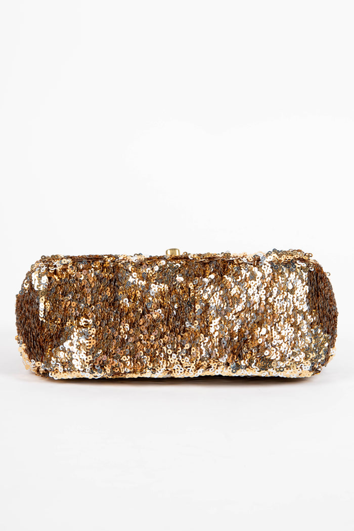 SUPER RARE 2010s Chanel Gold Sequin Micro Single Flap Bag