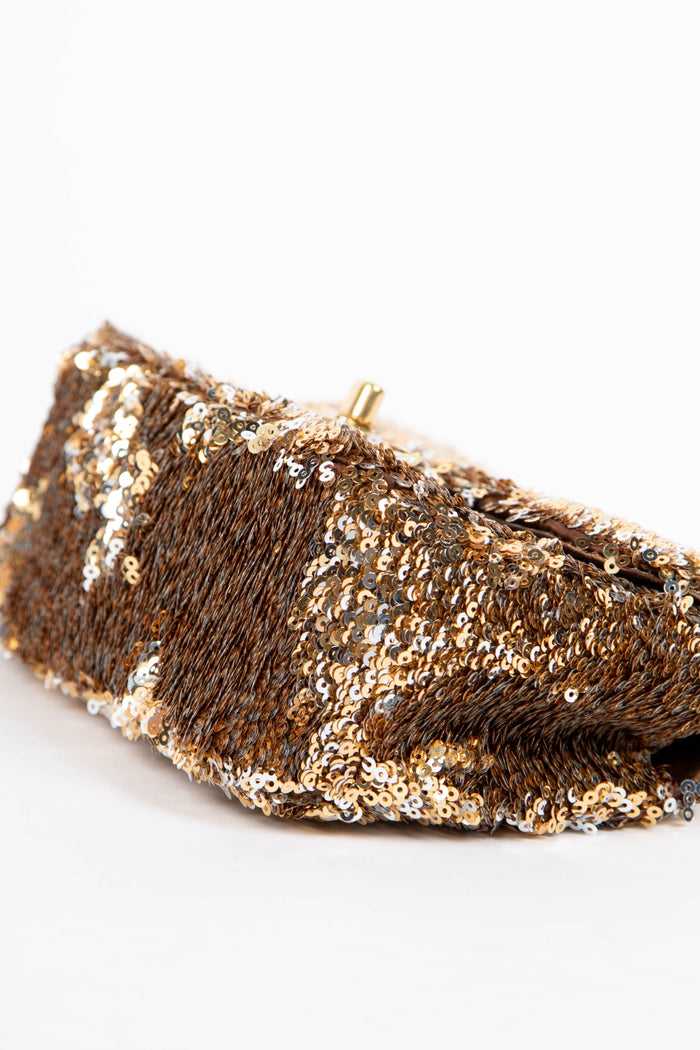 SUPER RARE 2010s Chanel Gold Sequin Micro Single Flap Bag