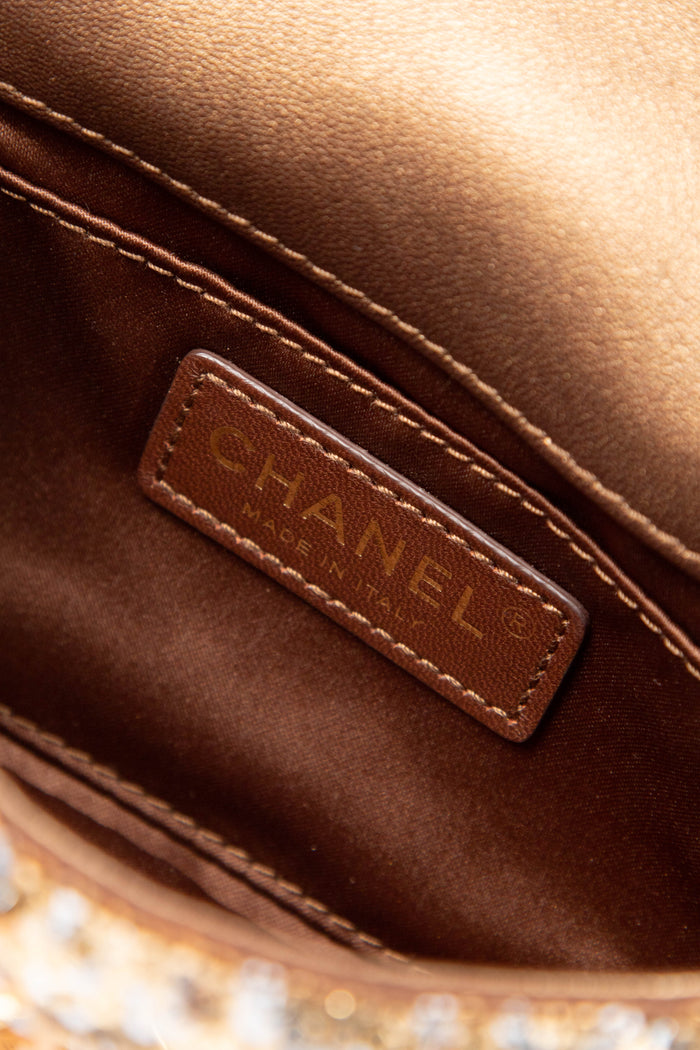SUPER RARE 2010s Chanel Gold Sequin Micro Single Flap Bag