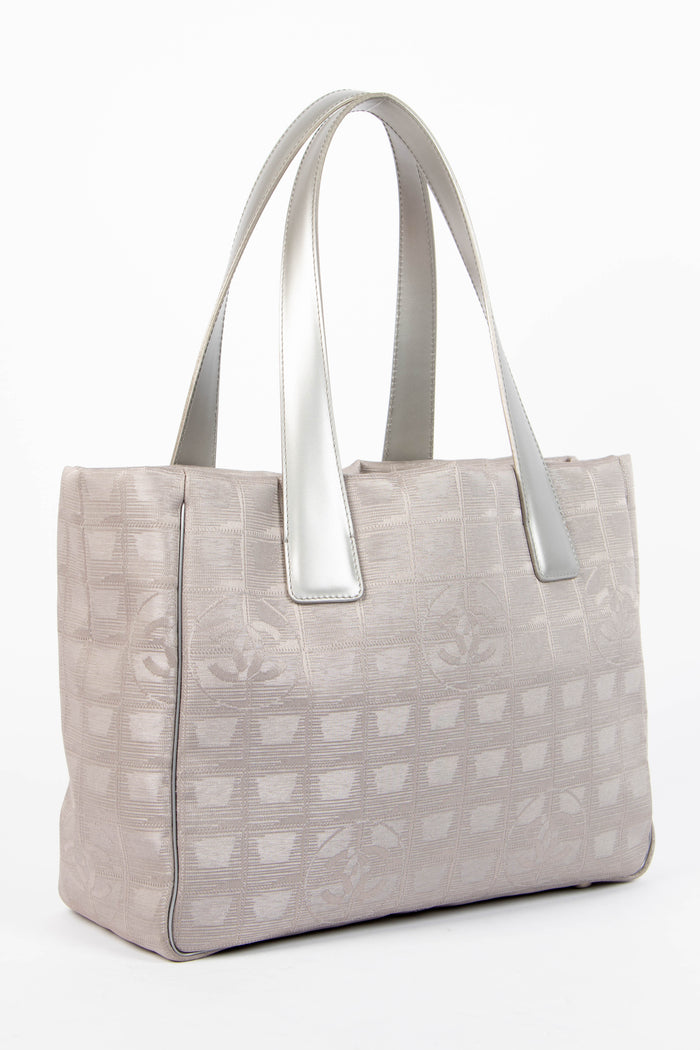 2000s Chanel Silver Travel Line Canvas Tote Bag