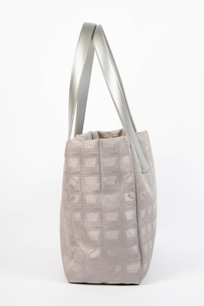 2000s Chanel Silver Travel Line Canvas Tote Bag