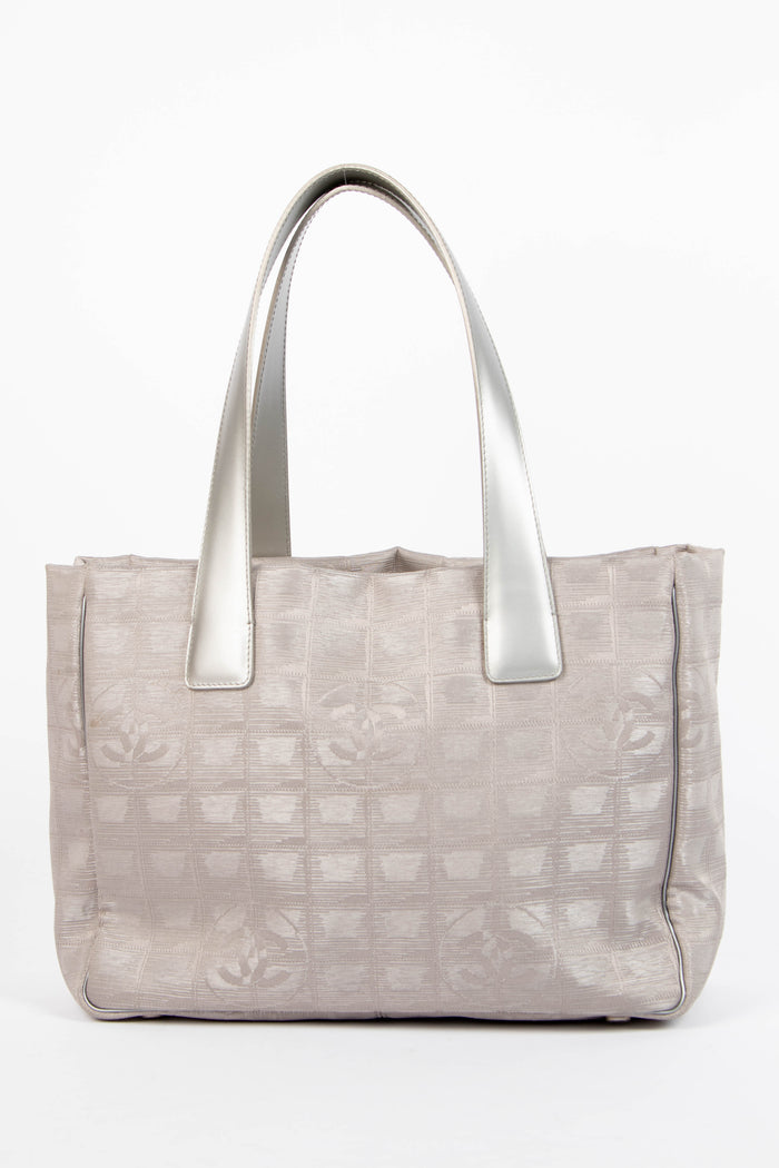 2000s Chanel Silver Travel Line Canvas Tote Bag