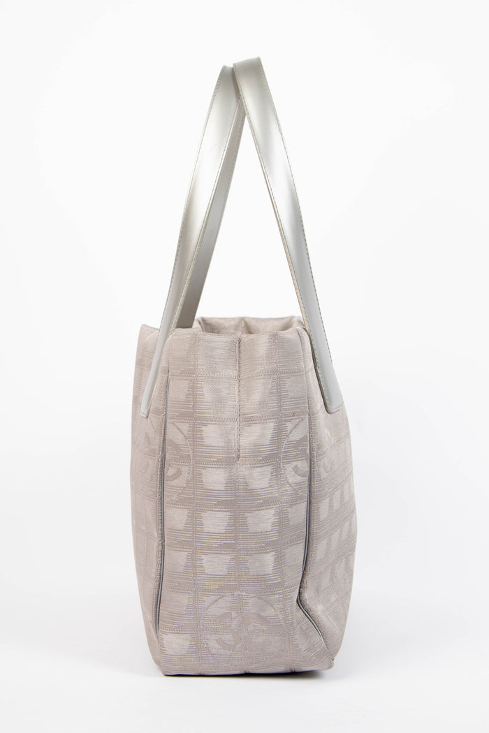2000s Chanel Silver Travel Line Canvas Tote Bag