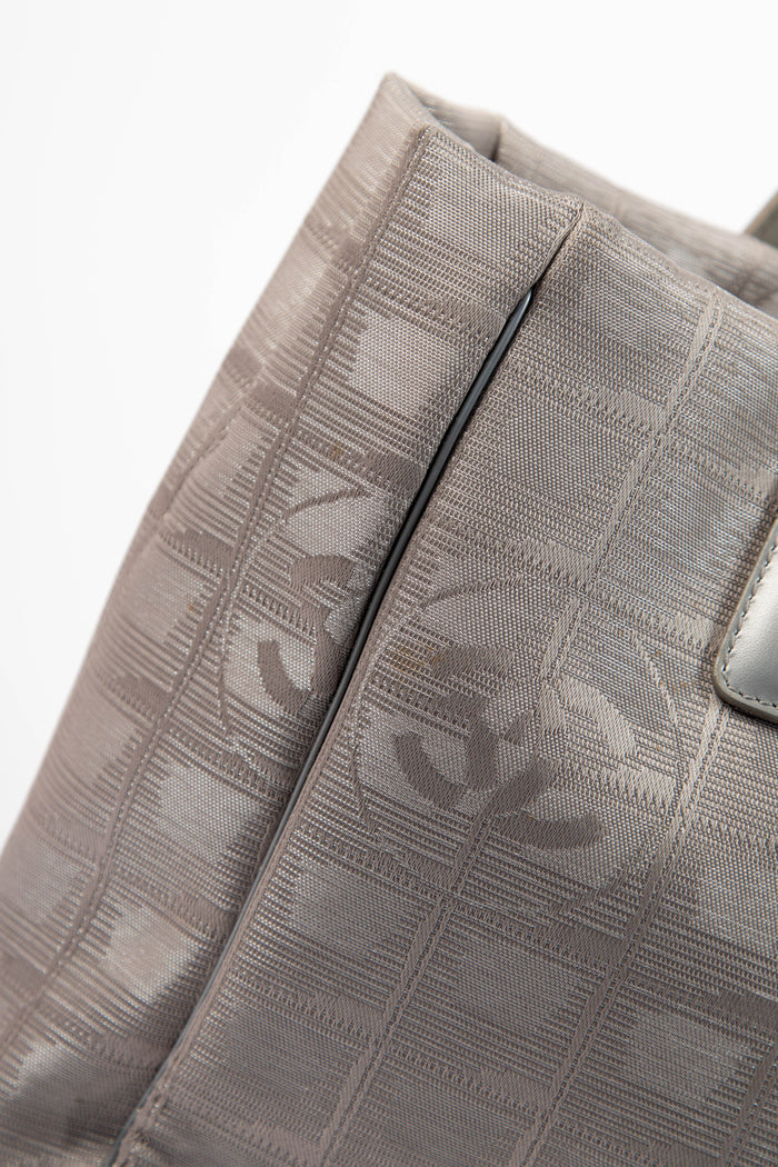 2000s Chanel Silver Travel Line Canvas Tote Bag