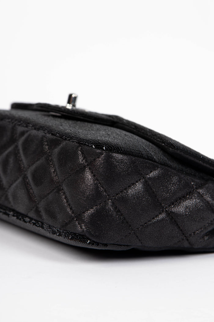 2010s Chanel Black Sequin Medium Single Flap Shoulder Bag