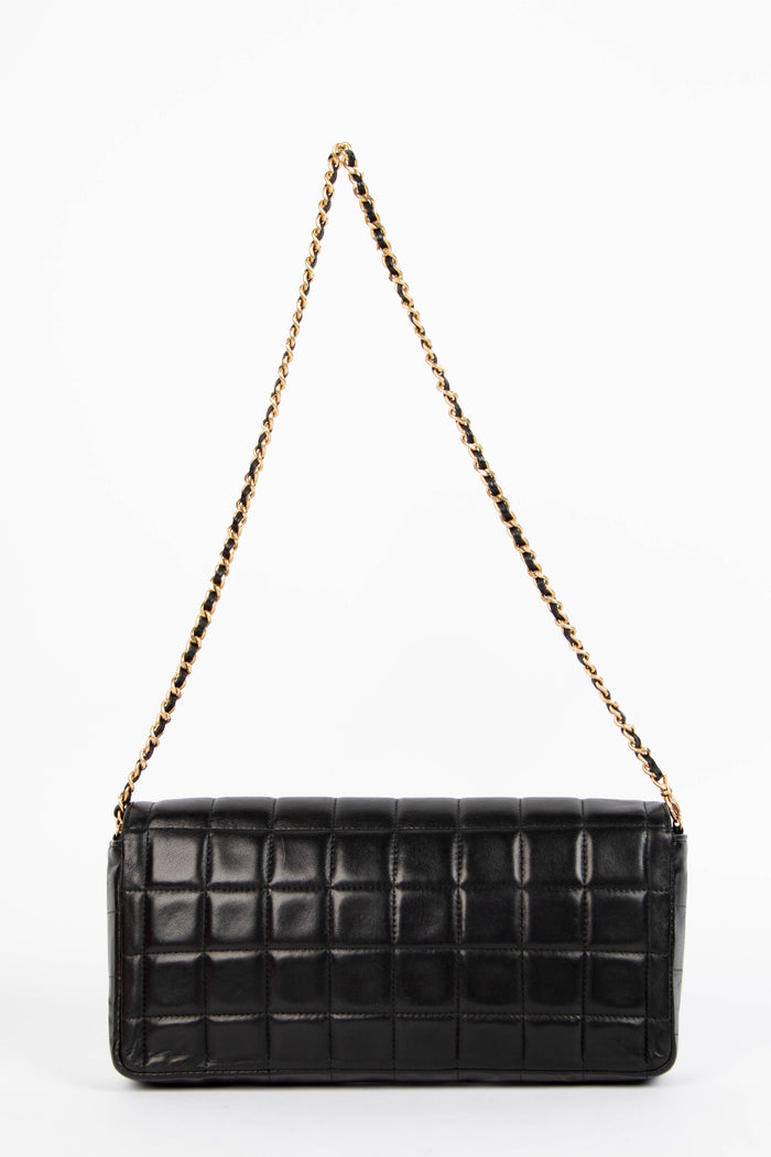 2000s Chanel Black Lambskin Leather East West Chocolate Bar Shoulder Bag