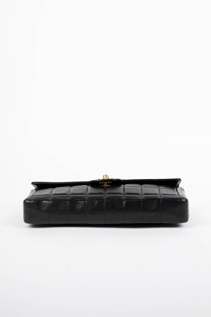 2000s Chanel Black Lambskin Leather East West Chocolate Bar Shoulder Bag