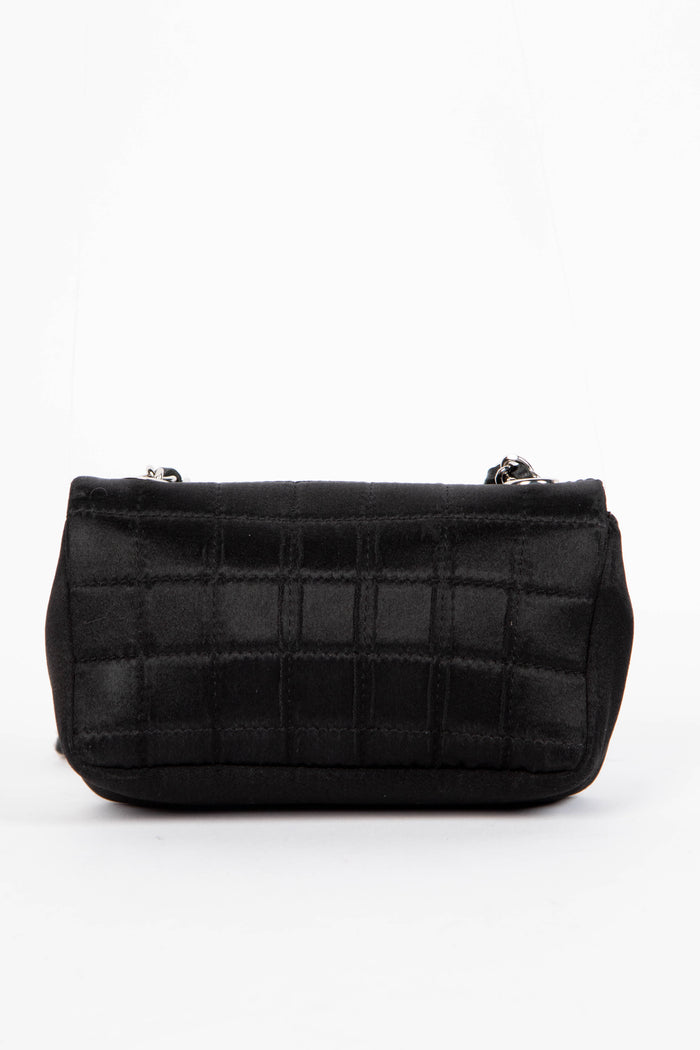 RARE 2000s Chanel Black Silk Micro Chocolate Bar Single Flap Bag