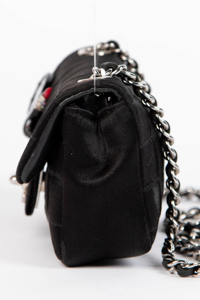 RARE 2000s Chanel Black Silk Micro Chocolate Bar Single Flap Bag