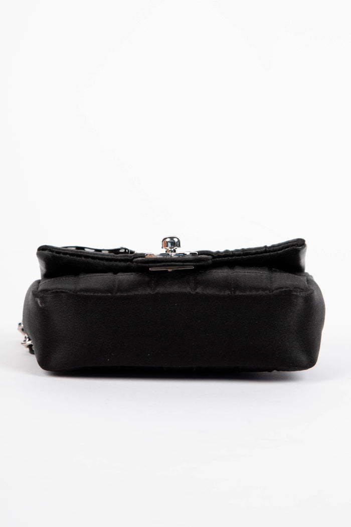 RARE 2000s Chanel Black Silk Micro Chocolate Bar Single Flap Bag