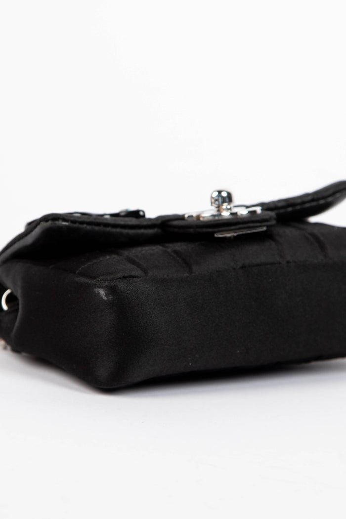 RARE 2000s Chanel Black Silk Micro Chocolate Bar Single Flap Bag