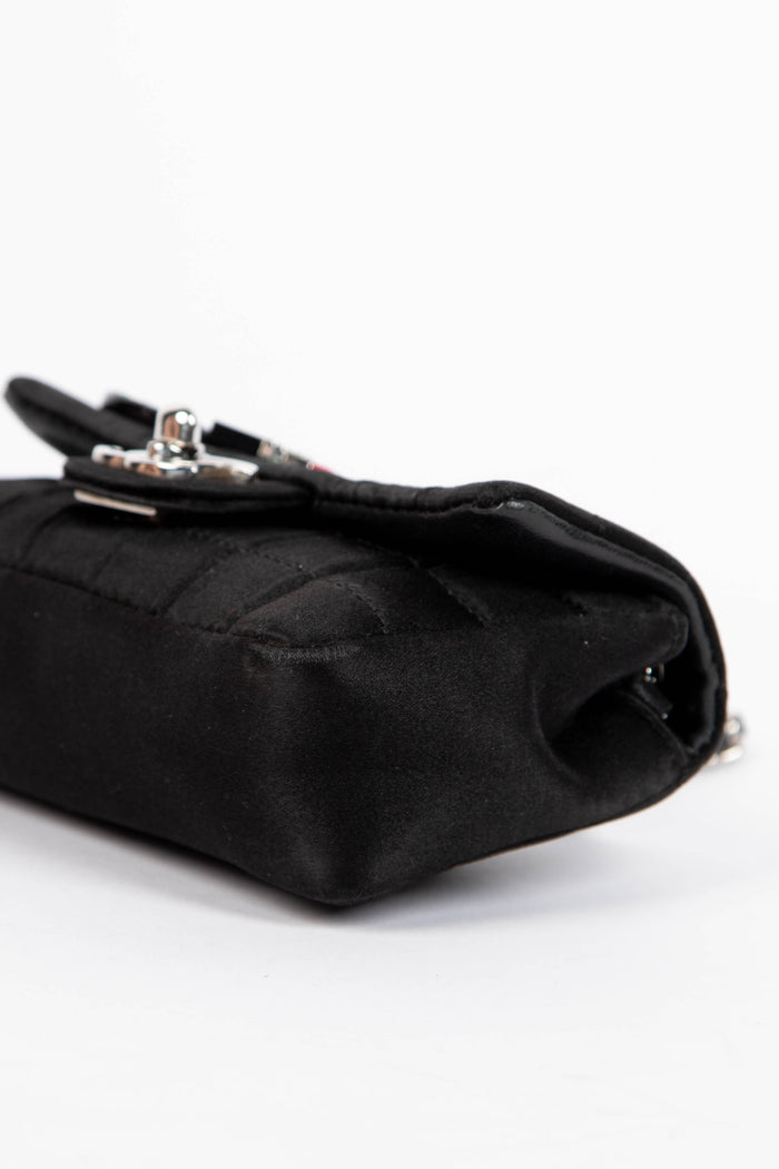 RARE 2000s Chanel Black Silk Micro Chocolate Bar Single Flap Bag