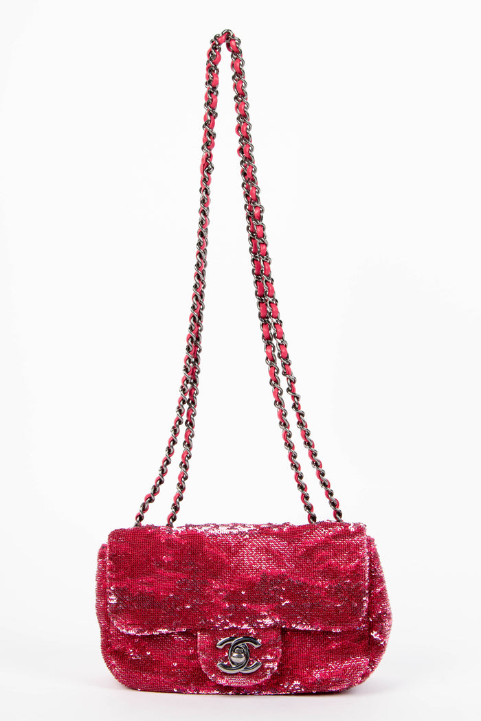 SUPER RARE 2010s Chanel Pink Sequin Micro Single Flap Bag