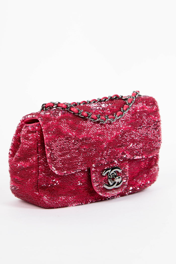 SUPER RARE 2010s Chanel Pink Sequin Micro Single Flap Bag