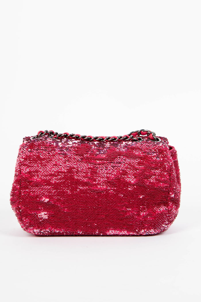 SUPER RARE 2010s Chanel Pink Sequin Micro Single Flap Bag