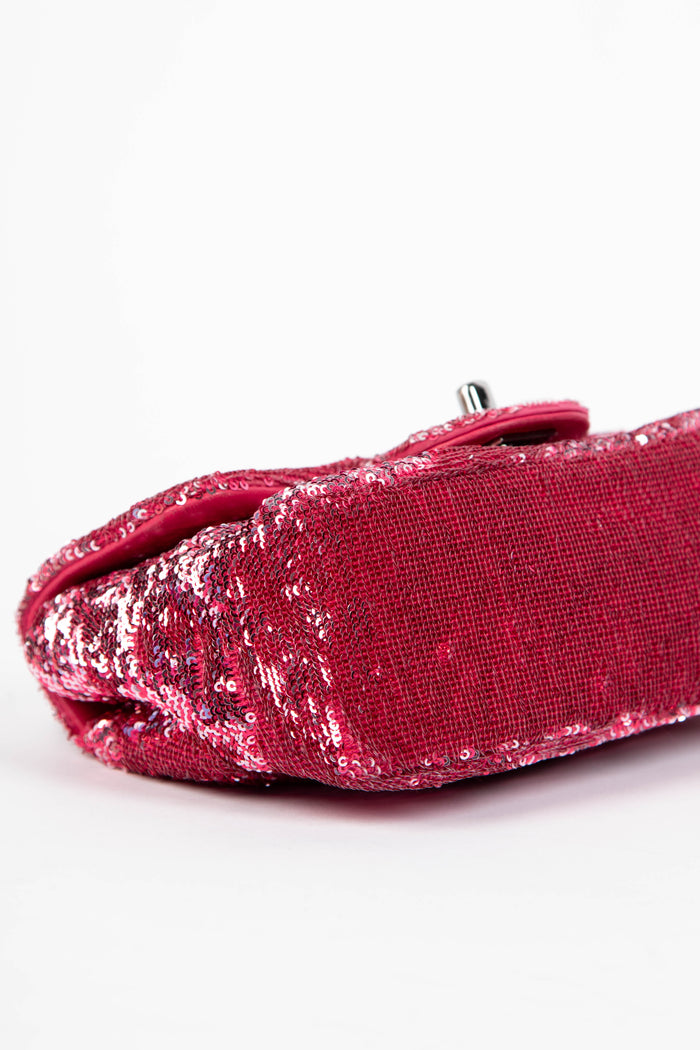 SUPER RARE 2010s Chanel Pink Sequin Micro Single Flap Bag