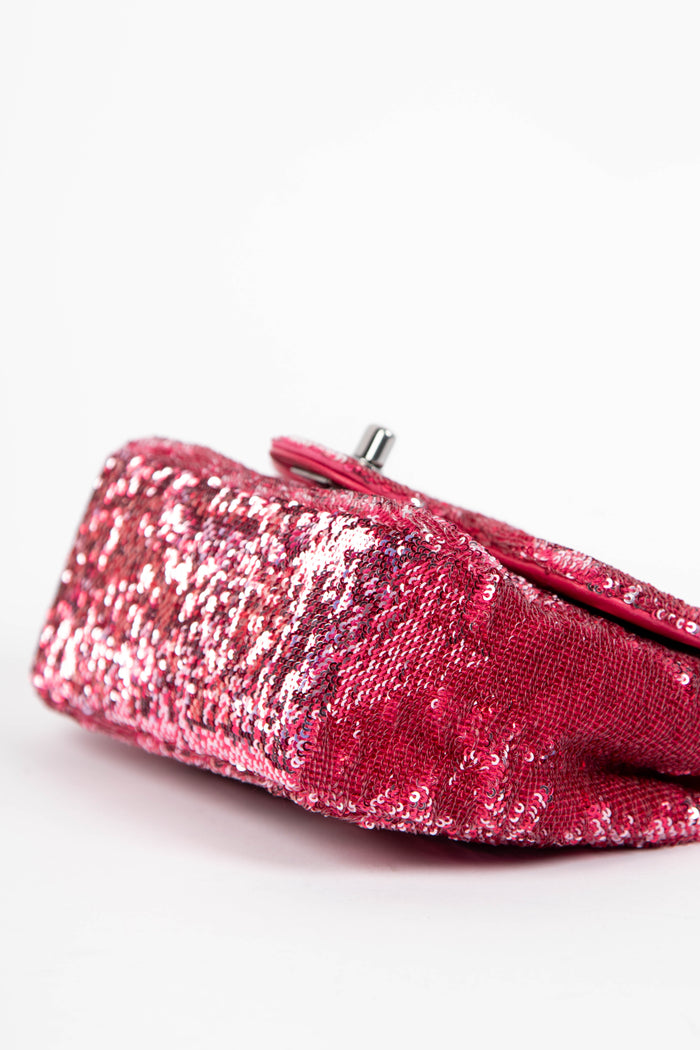 SUPER RARE 2010s Chanel Pink Sequin Micro Single Flap Bag
