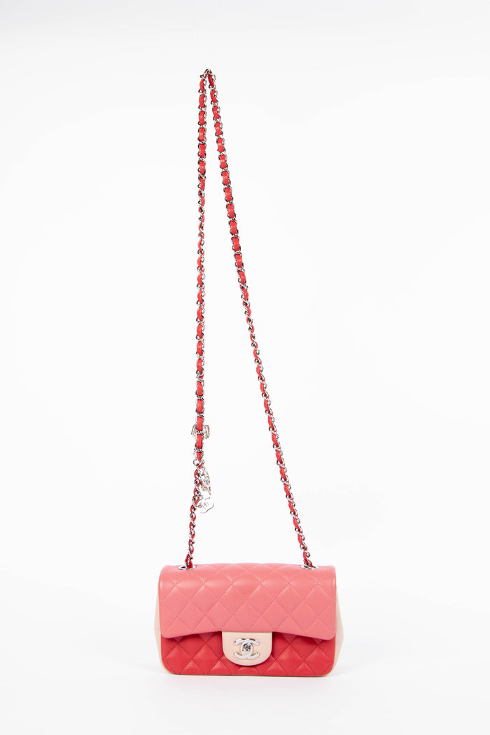 2010s Chanel Valentines Tri-Colour Lambskin Leather Mini Rectangular Single Flap Bag