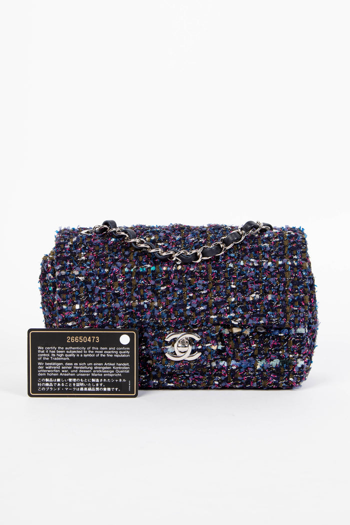 2010s Chanel Metallic Purple Tweed Mini Rectangular Single Flap Bag