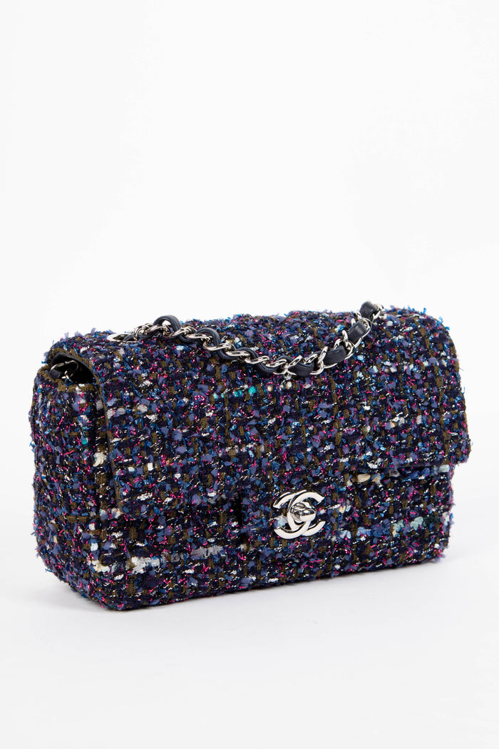 2010s Chanel Metallic Purple Tweed Mini Rectangular Single Flap Bag