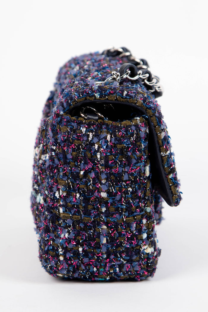 2010s Chanel Metallic Purple Tweed Mini Rectangular Single Flap Bag
