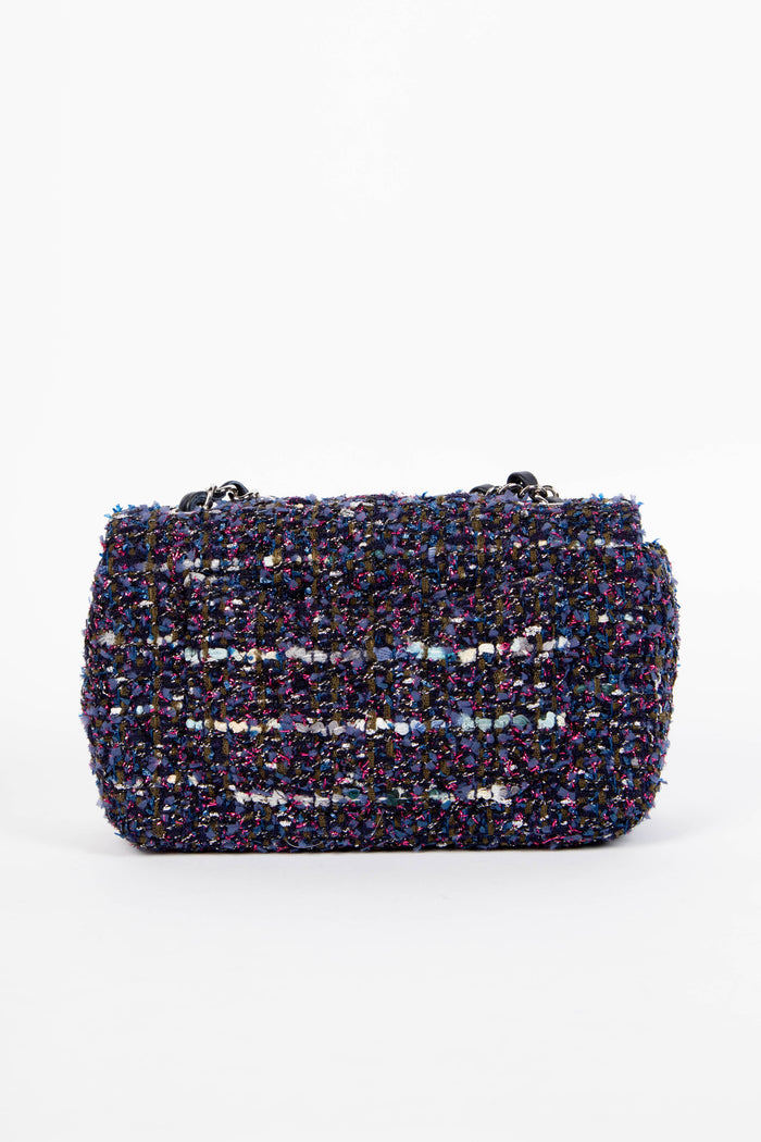 2010s Chanel Metallic Purple Tweed Mini Rectangular Single Flap Bag