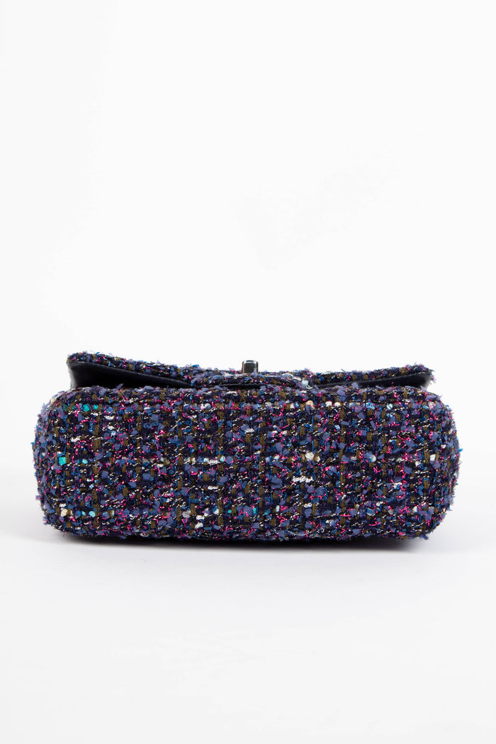 2010s Chanel Metallic Purple Tweed Mini Rectangular Single Flap Bag