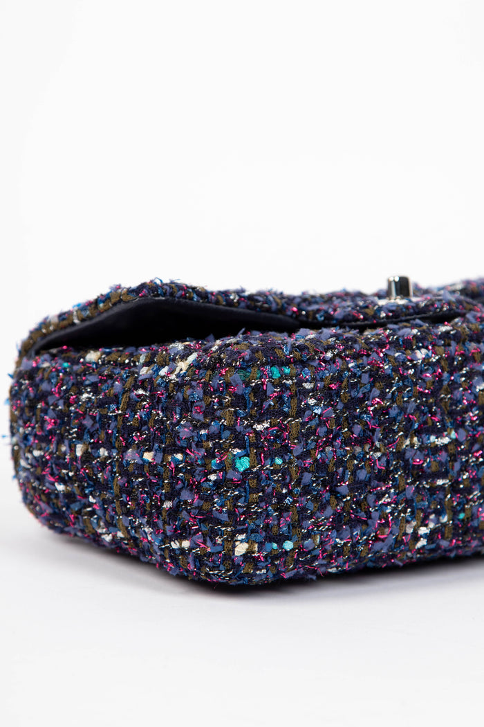2010s Chanel Metallic Purple Tweed Mini Rectangular Single Flap Bag