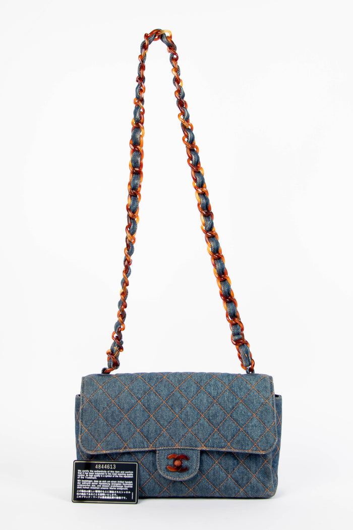 RARE 90s Chanel Denim Crossbody Single Flap Bag