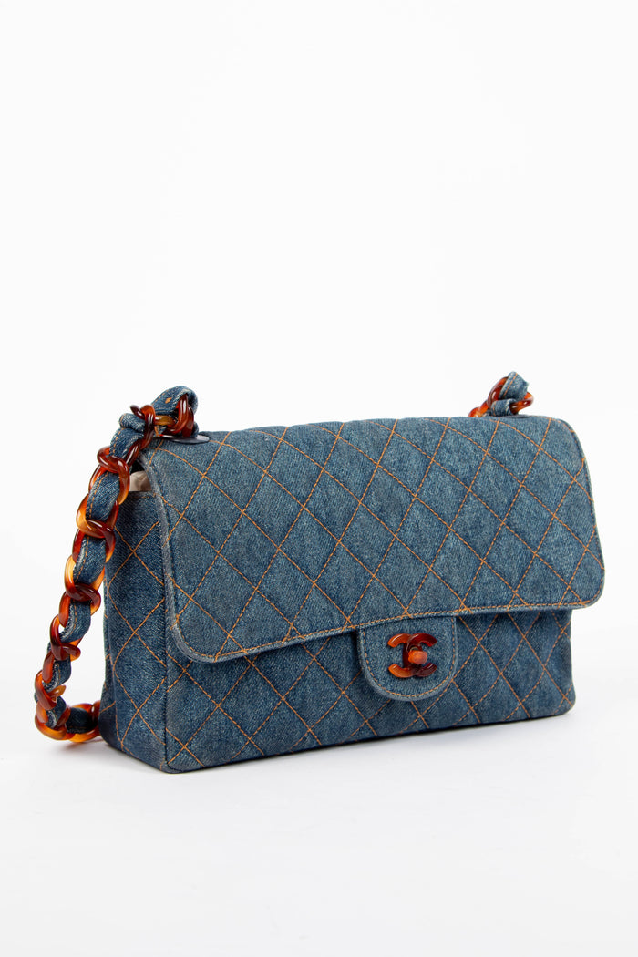 RARE 90s Chanel Denim Crossbody Single Flap Bag