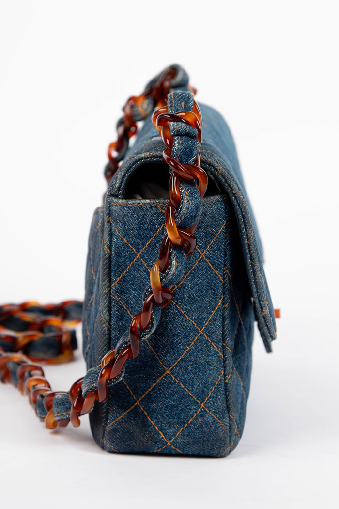 RARE 90s Chanel Denim Crossbody Single Flap Bag