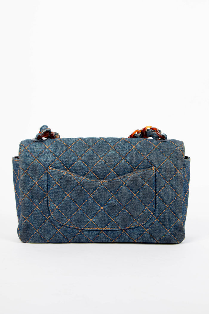 RARE 90s Chanel Denim Crossbody Single Flap Bag
