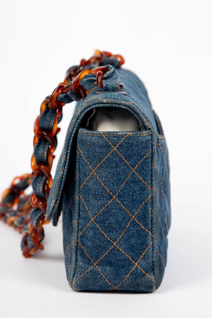 RARE 90s Chanel Denim Crossbody Single Flap Bag