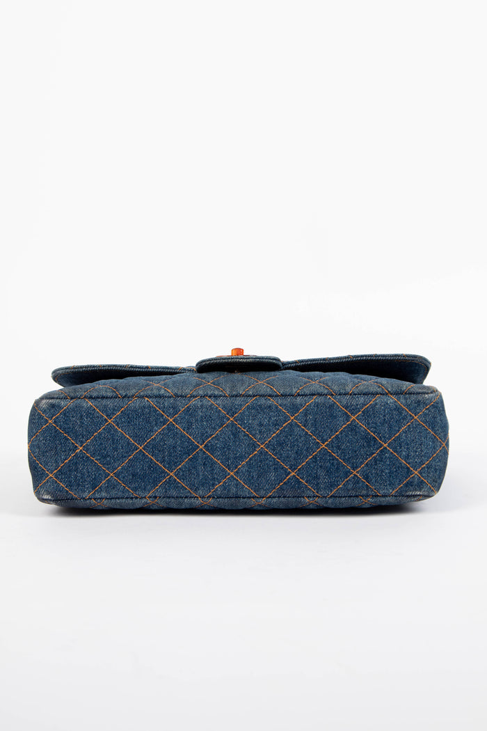 RARE 90s Chanel Denim Crossbody Single Flap Bag