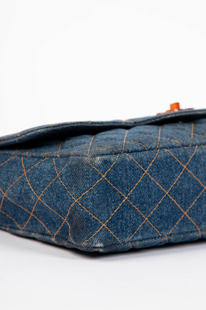 RARE 90s Chanel Denim Crossbody Single Flap Bag