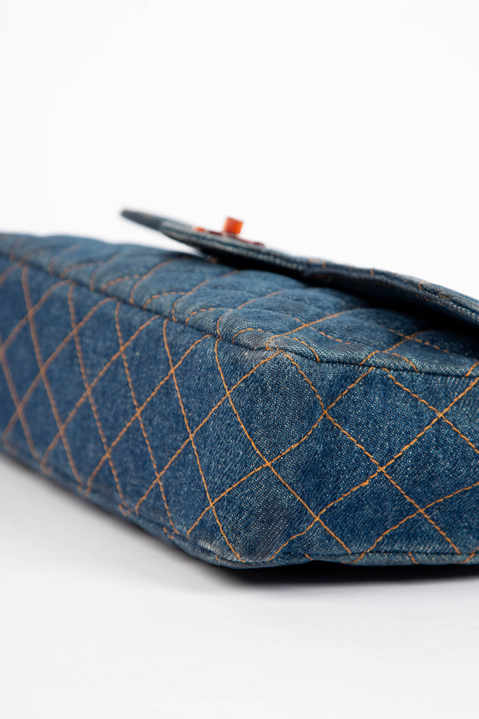RARE 90s Chanel Denim Crossbody Single Flap Bag