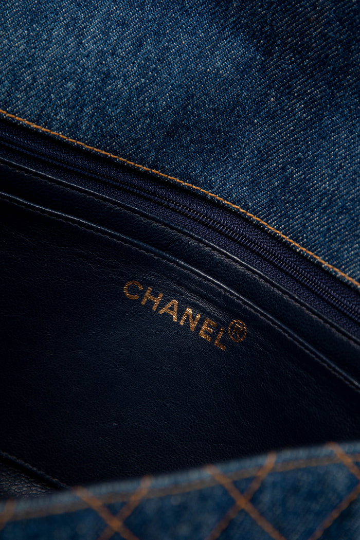 RARE 90s Chanel Denim Crossbody Single Flap Bag