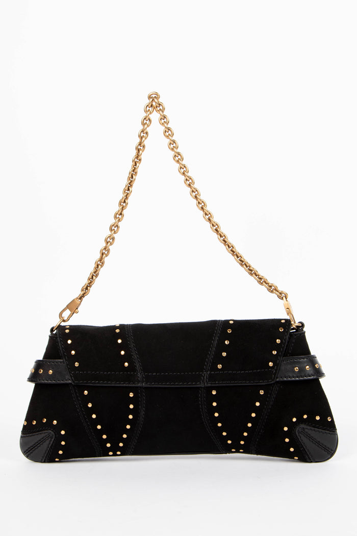 RARE Tom Ford Gucci Black Suede Studded Horsebit Shoulder Bag