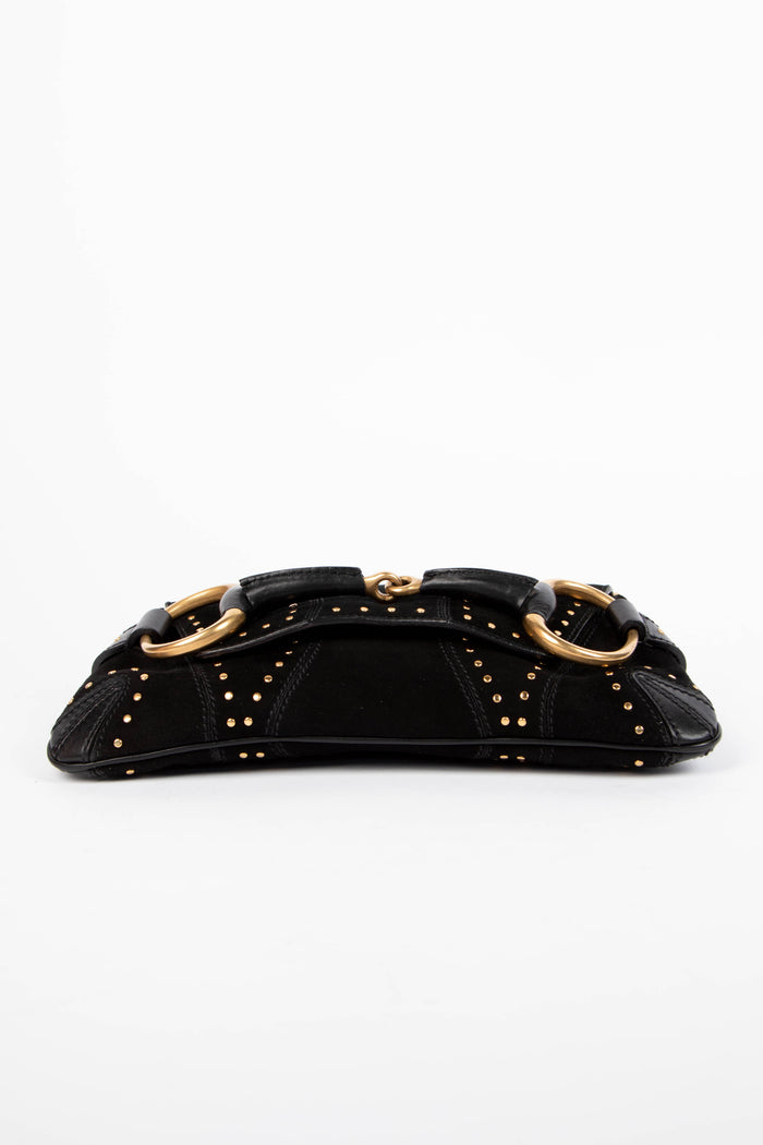 RARE Tom Ford Gucci Black Suede Studded Horsebit Shoulder Bag