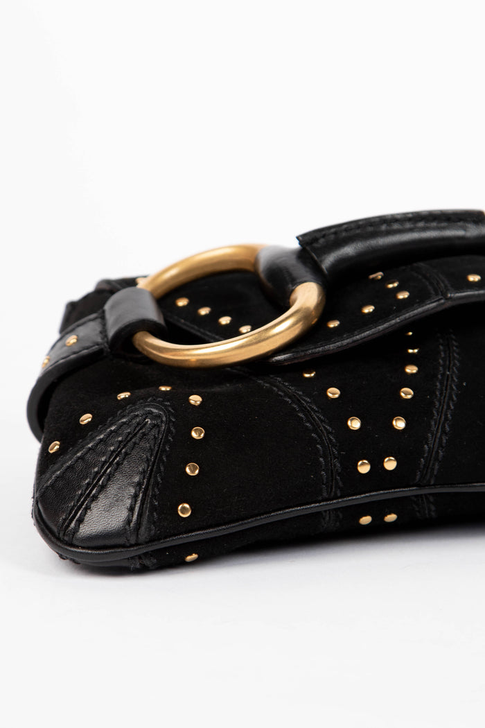 RARE Tom Ford Gucci Black Suede Studded Horsebit Shoulder Bag