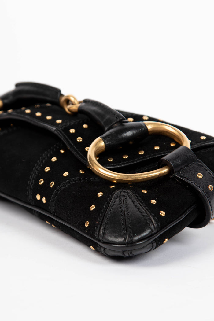 RARE Tom Ford Gucci Black Suede Studded Horsebit Shoulder Bag