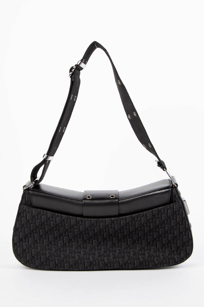 2000s Christian Dior Black Monogram Canvas Small Columbus Shoulder Bag