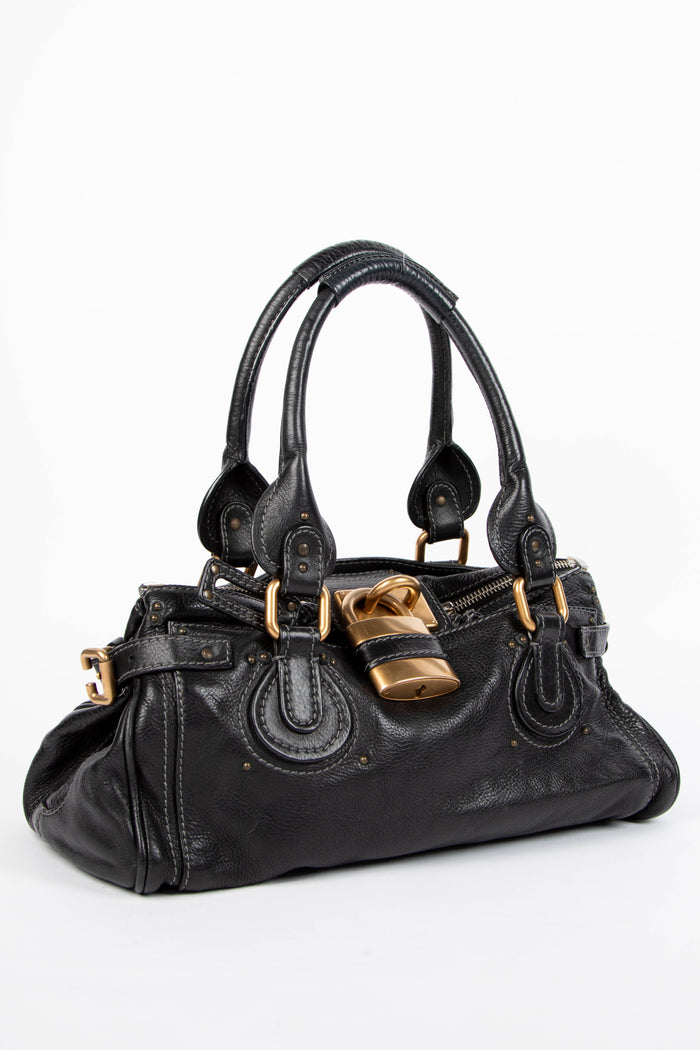 2000s Chloe Black Leather Paddington Shoulder Bag