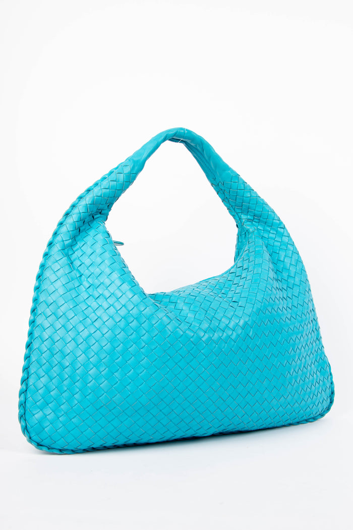 Vintage Bottega Veneta Blue Intrecciato Shoulder Bag