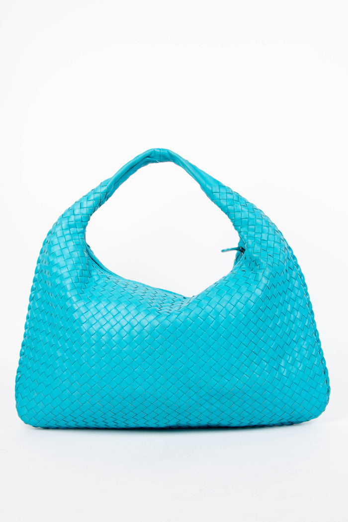 Vintage Bottega Veneta Blue Intrecciato Shoulder Bag