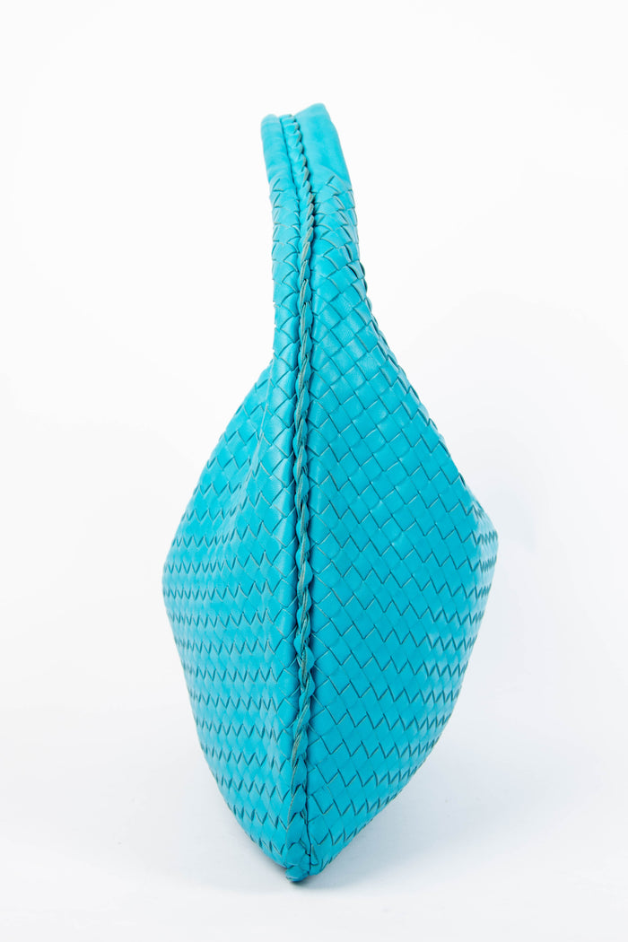Vintage Bottega Veneta Blue Intrecciato Shoulder Bag